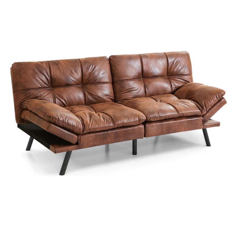 3-in-1 Convertible Futon Sofa Bed, Dual Armrest Styles, Heavy-Duty Compact Loveseat, Brown