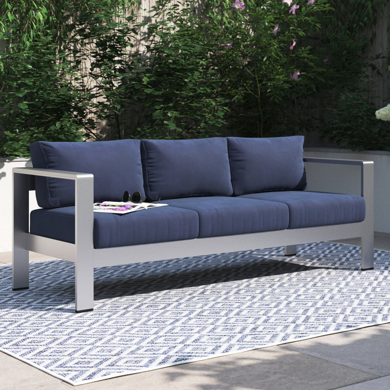 Shore Sunbrella Fabric Aluminum Outdoor Patio Sofa, Navy Sunbrella®