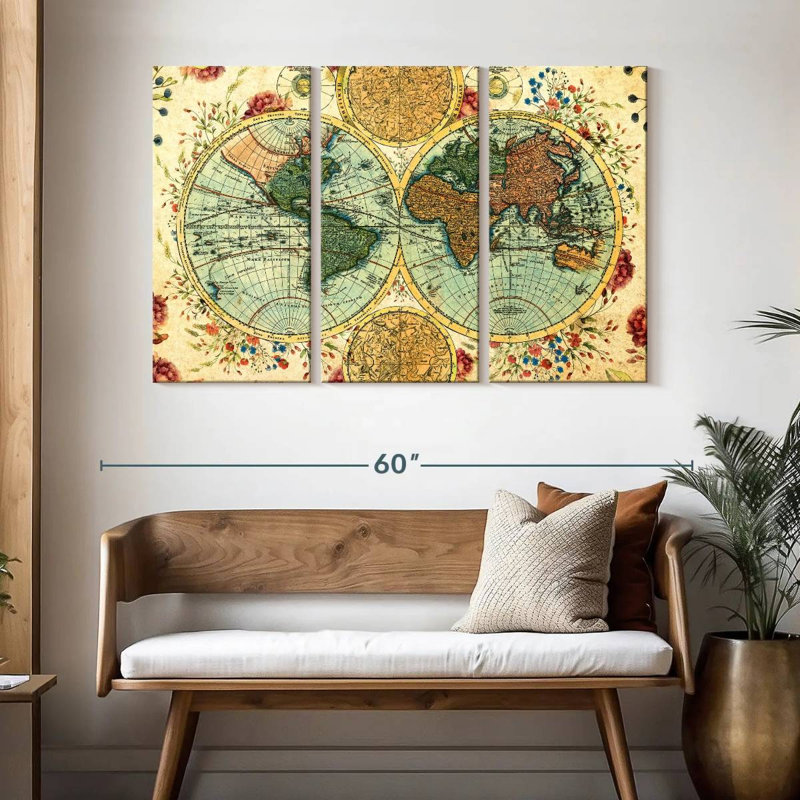 Hémisphères du monde rétro, H 32 po x l 50 po
