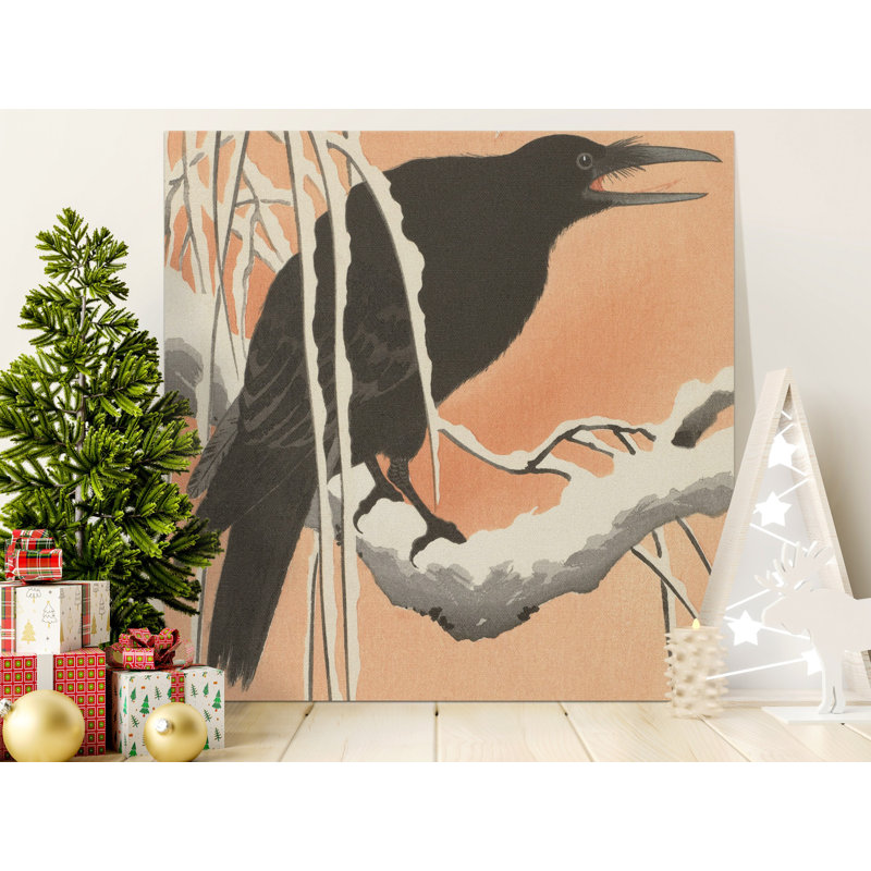 Crow Wall Art, Japanese Artwork, Bird Print, Winter Scene, Canvas Wall Art, Multiple Sizes, Flying Bird Print, Home Decor
