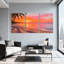 Palmiers, coucher de soleil tropical, plage, ombres de palmiers, vue sur l'océan, ensemble de 3 impressions sur toile-388320021