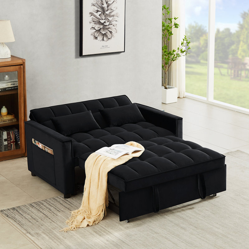 Causeuse convertible Jashlyn, Velours noir, H 31,5 po x l 55 po x P 35 po