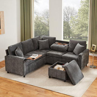 5 Seater Chenille Chaise End Sofa