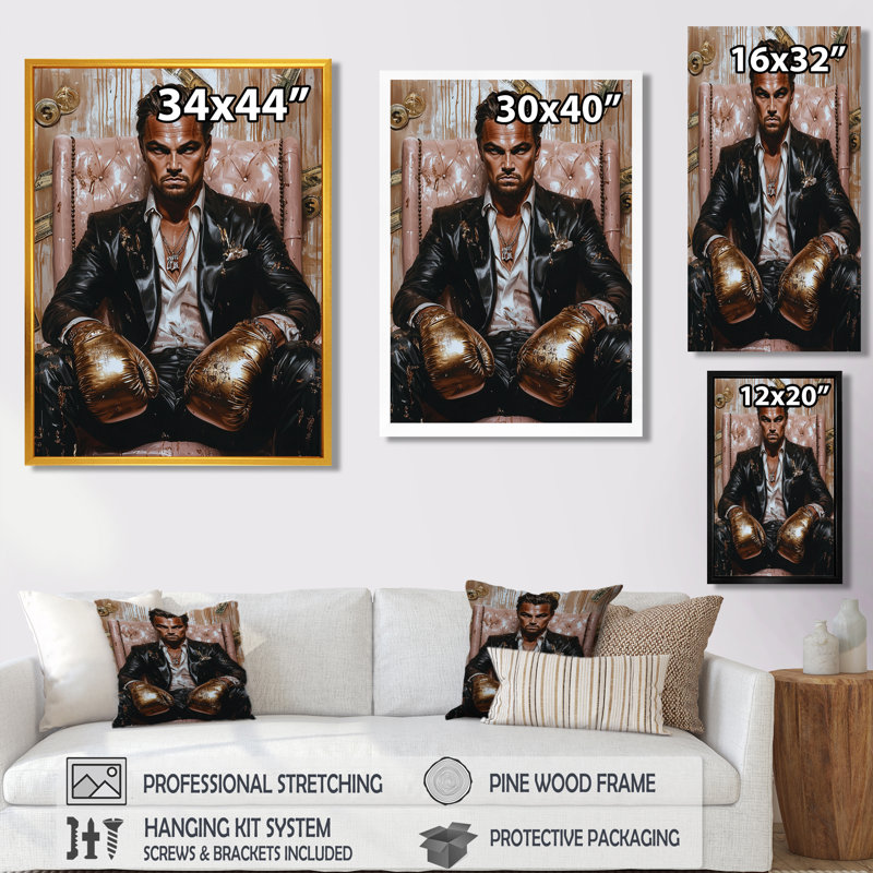 Décoration murale loup de Wall Street - homme, Toile tendue, H 20 po x l 12 po
