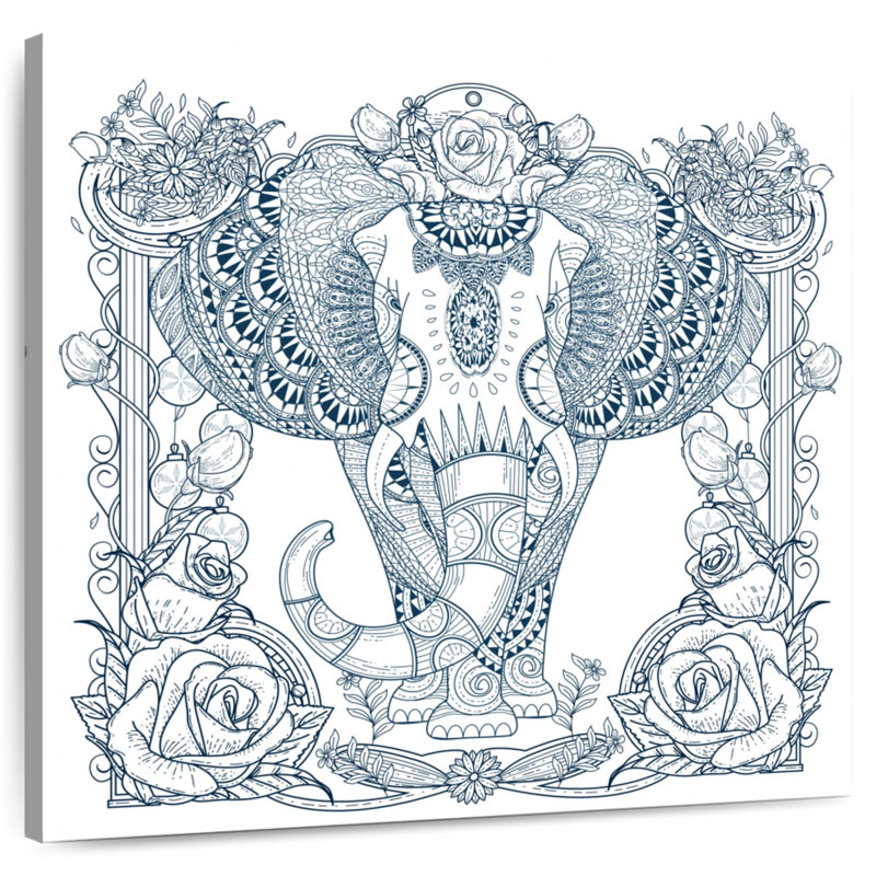 Crowle Blue Floral Elephant, H 10 po x l 10 po