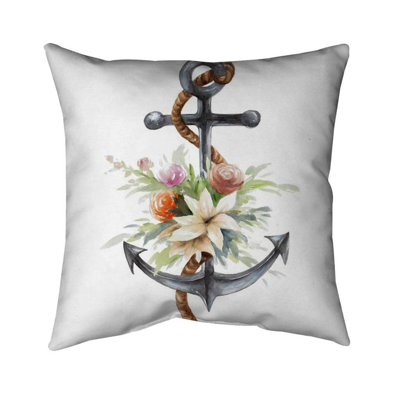Anchor with flowers - 20"x20" Throw pillow cover - Poly twill - Print on demand