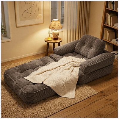 66.9 Inch Folding Sofa Bed, Convertible Sofa Bed with Armrest, Corduroy Boneless Foldable Bed, 2-in-1 Portable Sofa Bed with Pillows, Coffee, for Bedroom, Living Room, Homestay, Game Room
