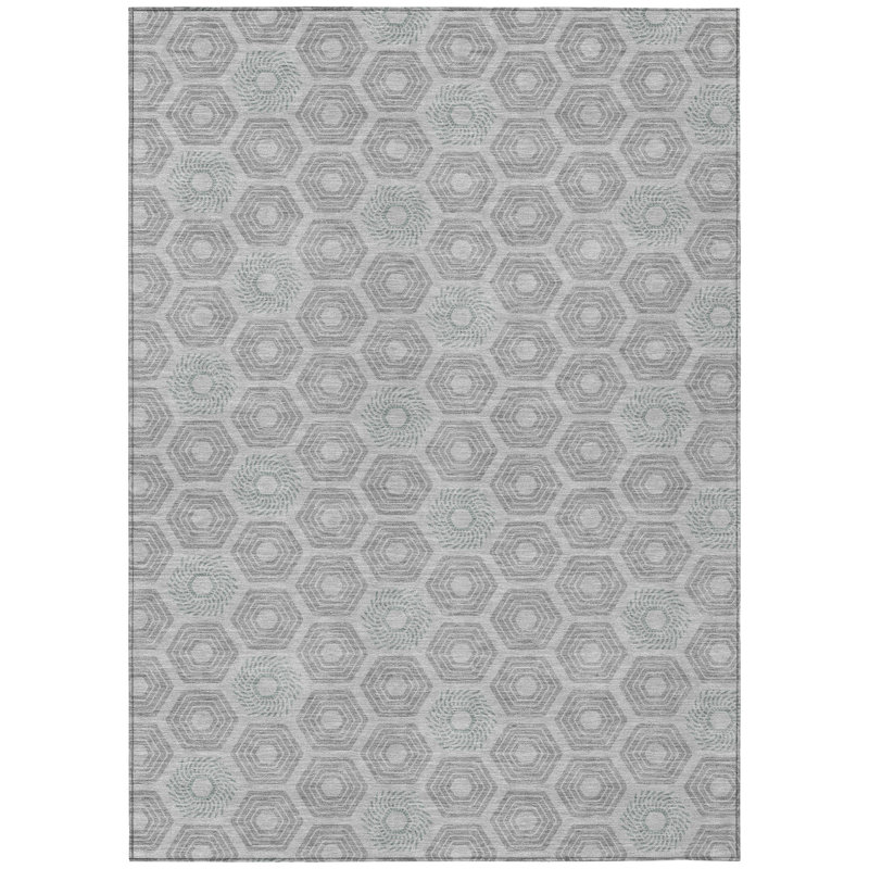 Machine Washable Indoor/Outdoor Chantille ACN2559 Geometric Rug, Silver, 5' x 7'6"