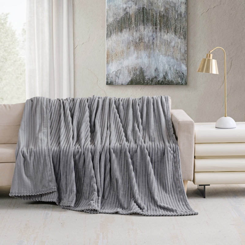 Solid Plush Ribbed Blanket, Full/Queen, Charcoal