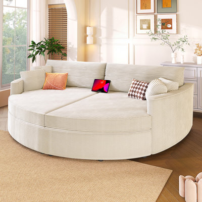 102.3" Oversized Double Chaise Lounge Sofa Bed with USB Ports - Deep Seat Corduroy Loveseat Couch