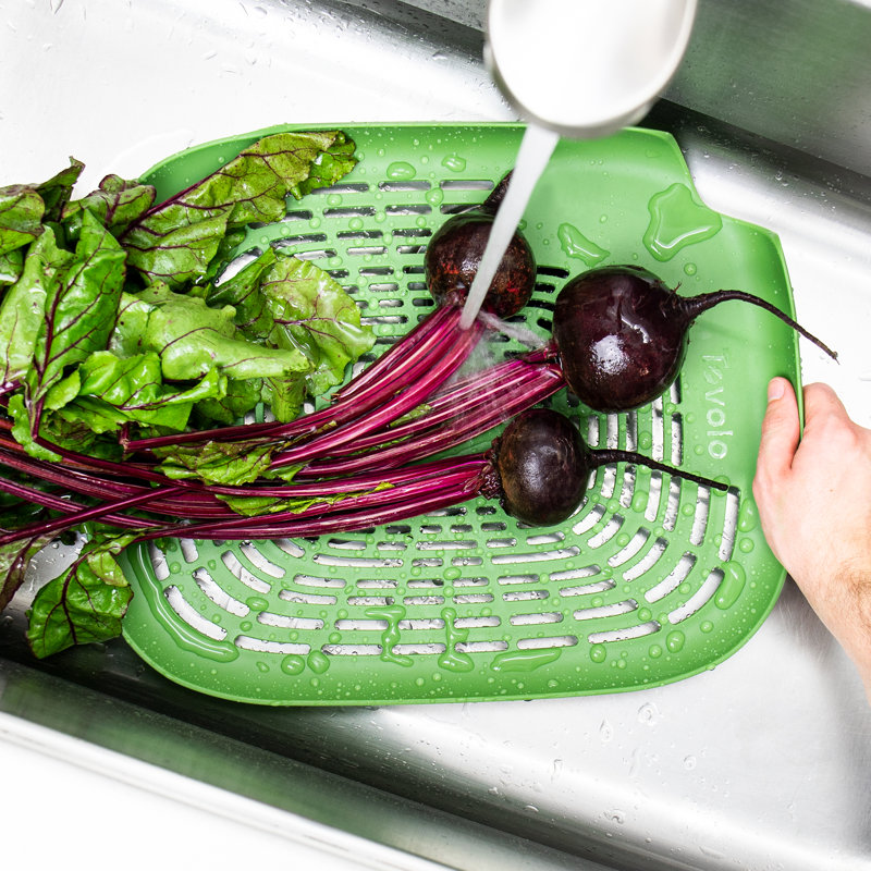 Tovolo Prep N' Rinse Flat Colander With Raised Edges, Easy-Draining In-Sink Veggie Wash, Kitchen Sink Strainer Basket, Flat Food Strainer, Flat Vegetable & Fruit Wash