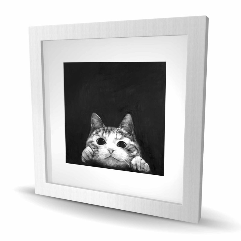 Curious Cat - reproduction encadrée avec passe-partout pour la décoration intérieure | Art pour animaux de compagnie