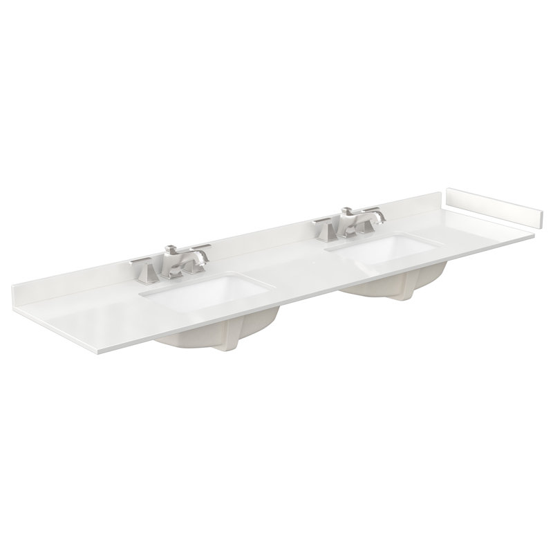Elan 84-Inch Double Vanity in White Oak with Nickel Trim and White Quartz Top