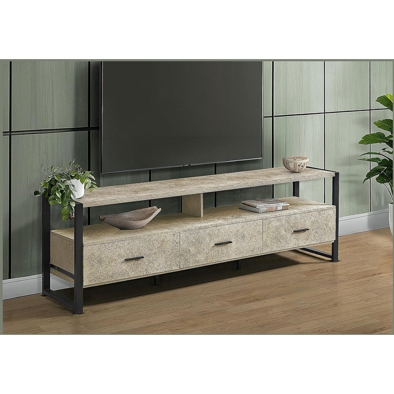 Meuble télé 72 po, meuble multimédia moderne, tiroirs de rangement, Crème