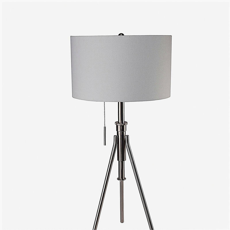 Rustic Appearance 1pc Washed Steel Tripod Lighting with Unique Pull Chain Switch 32"H, Brushed Chrome