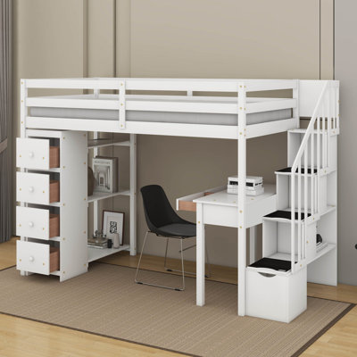 Twin Loft Bed With Drawers,Desk And Stairs