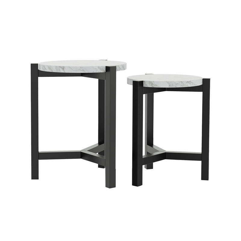 Modern Brushed Brown Gray Round Nesting Tables