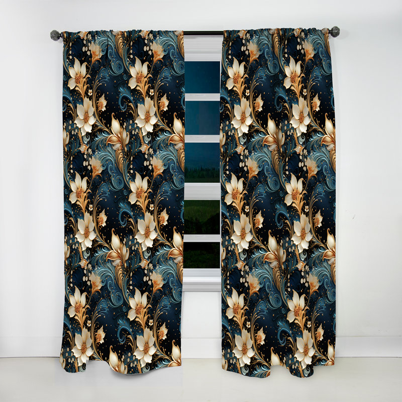 Rideau à motif floral cachemire céleste céleste - 1 panneau, L 52 po x L 90 po