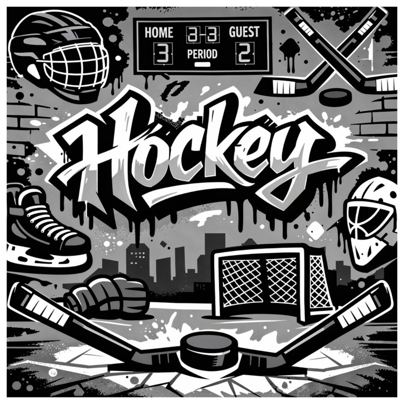 Rideaux de douche Hockey Équipement Graffiti, L 70 po x H 72 po
