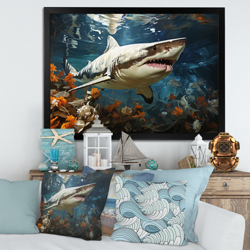 " Shark Ballet Painting ", Black Single Picture Framed, 34" H x 44" W x 1.5" D