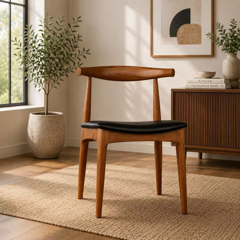 Solid Real Wood PU Leather Cushion Seat Dining Chair, Espresso, 1 Pc