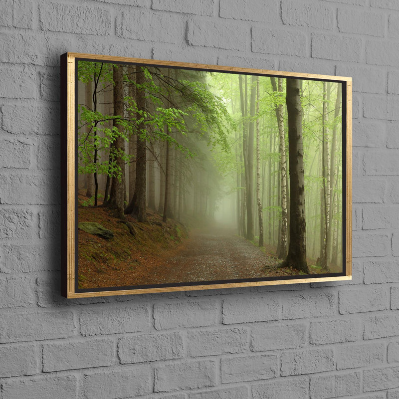 Art Canvas Landscape with Forest Scene Perfect for Farmhouse Wall Decor and Halloween Home Decoration, Gold Floater Framed