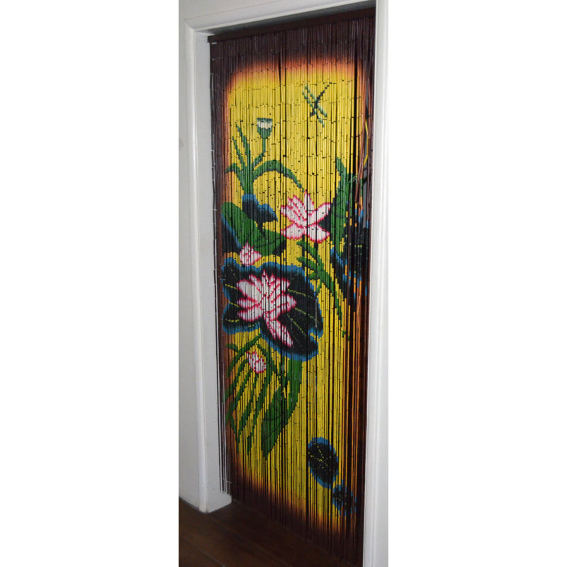 Blue Bamboo Beaded Light-Filtering Doorway Curtain Panel