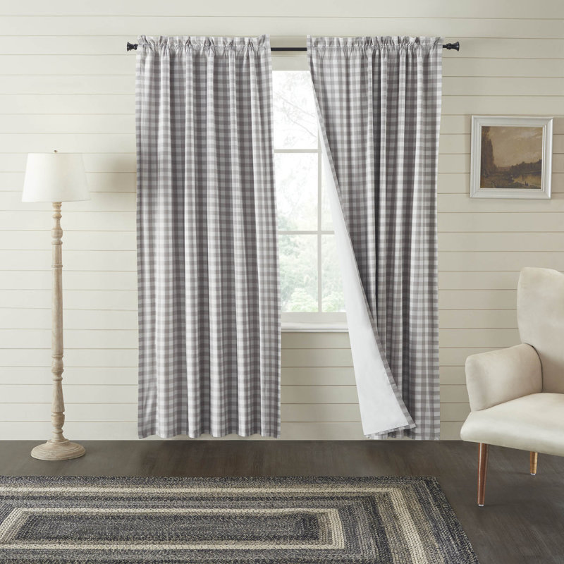  Annie Buffalo Check 100% Cotton Curtain, 50" W x 84" L, Gray