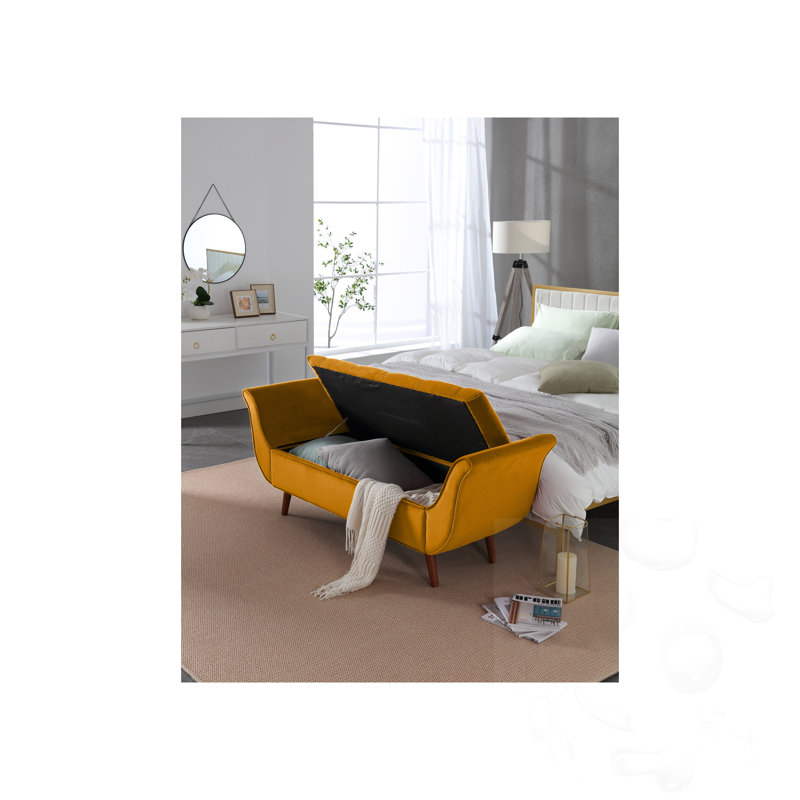 Banc long capitonné avec rangement, Brown/Yellow