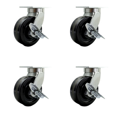 Extra Heavy Duty Phenolic Wheel Caster Set 4 Brakes 2 Swivel Locks SCC