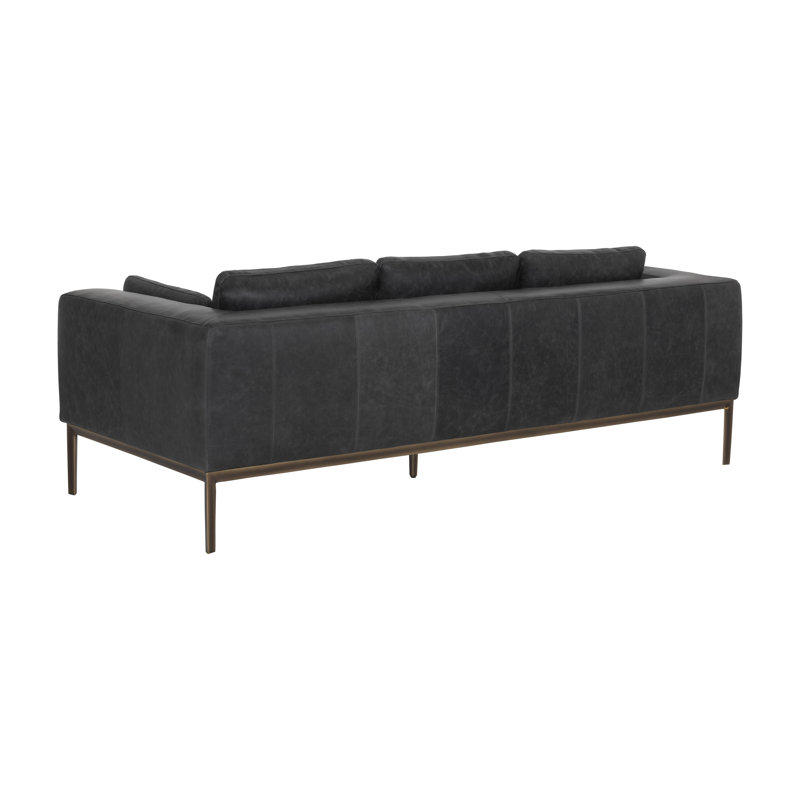 Burr Leather Sofa, Black Genuine Leather