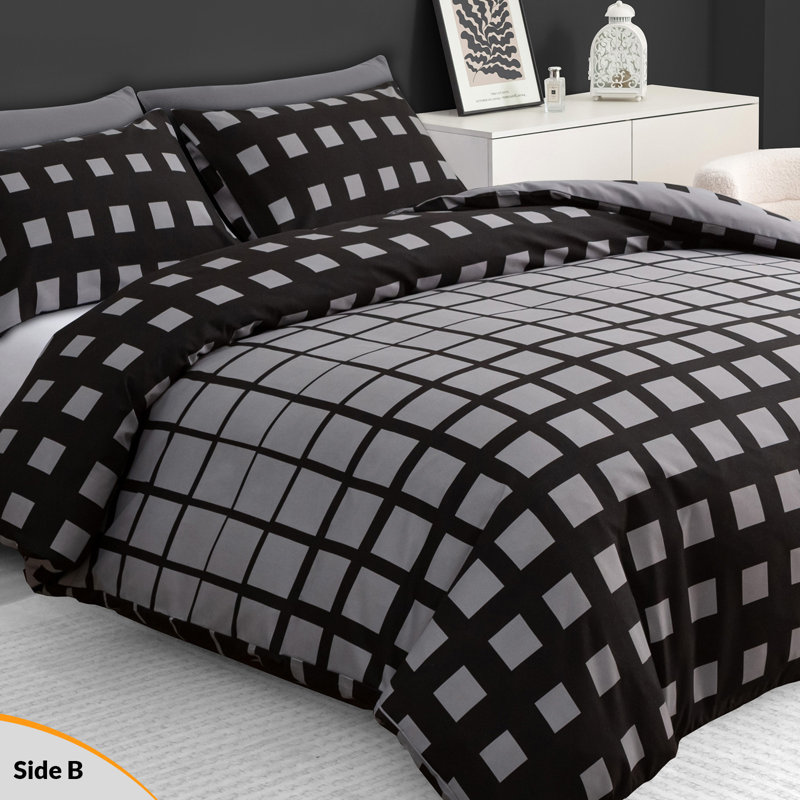 Luxury Double Brushed Microfiber Reversible Duvet Cover Set with Zipper Closure and Corner Ties