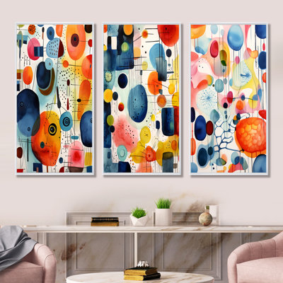 Ensemble de 3 reproductions d'art géométriques colorées en forme de Mid Century I