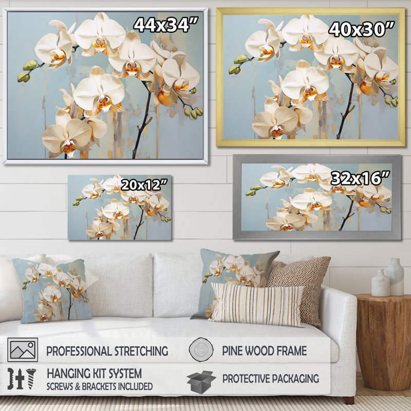 «Beige Orchids Tranquility VII», reproduction sur toile, H 12 po x l 20 po x P 1 po, Cadre flottant doré
