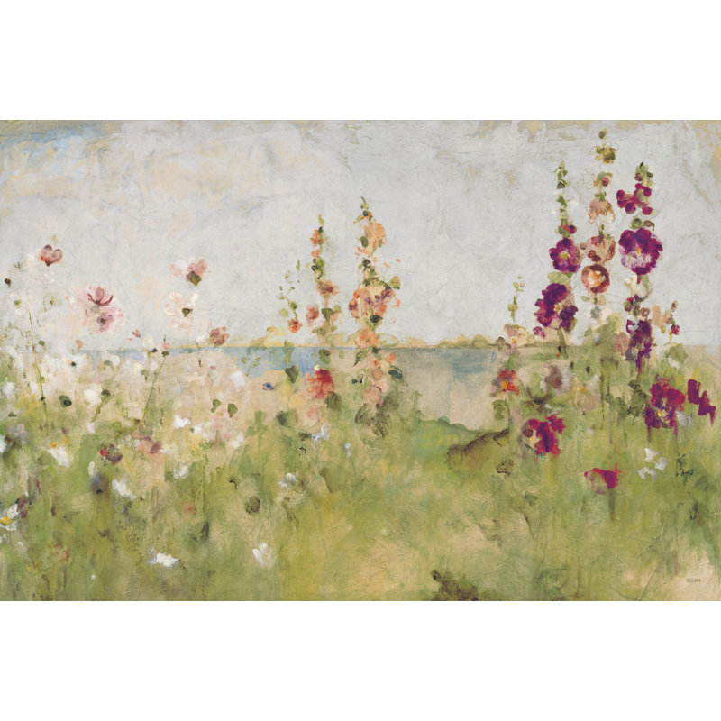 Hollyhocks By The Sea by Cheri Blum - Wrapped Canvas Painting, 20cm H x 30cm W 