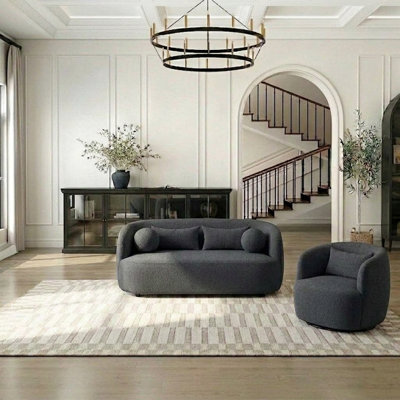 2 Piece Boucle Loveseat Living Room Set