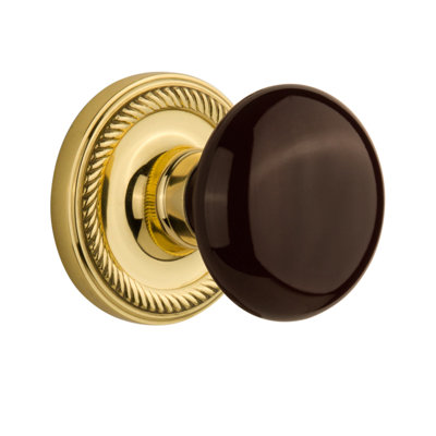 Rosette corde avec bouton de porte en porcelaine brune