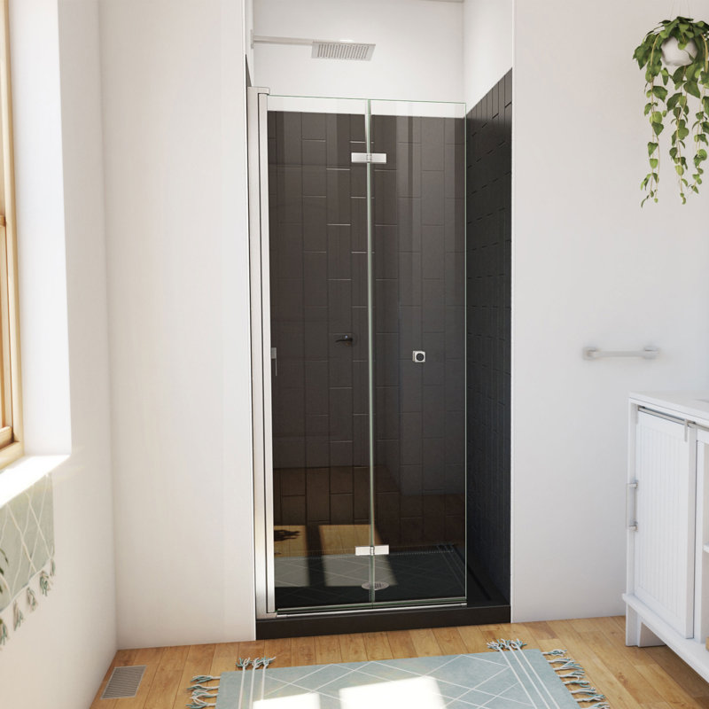 Aqua-Q Fold 32 W X 32 D X 76 H Frameless Square Shower Kit, Brushed Nickel, Black