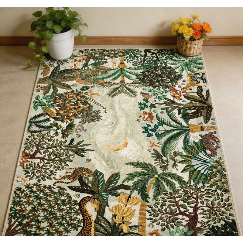 Tapis de salon antidérapant pour tapis de salon, Green, Rectangle 3' x 5'