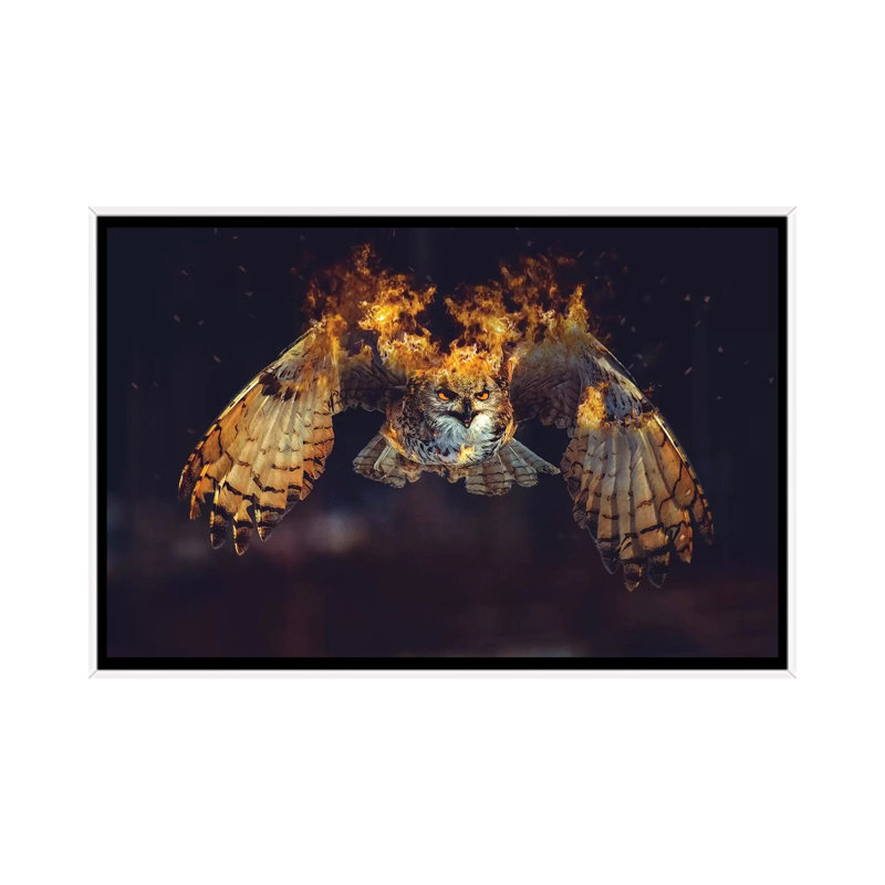 Owl On Fire by Paul Haag - Print on Canvas, 101.6 cm H x 66.04 cm W, White Framed