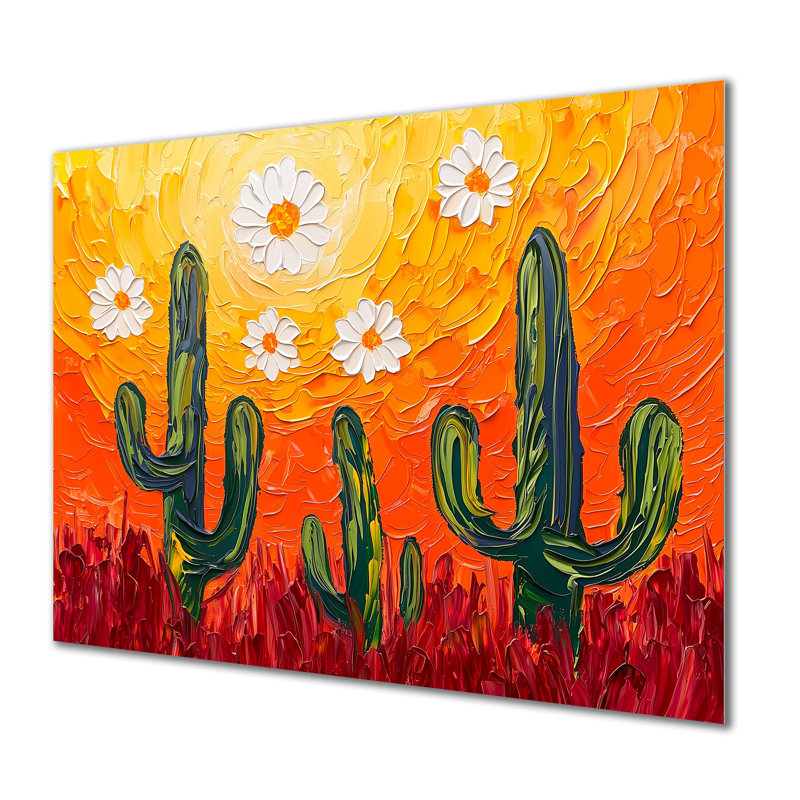 Joshua Tree Cactus Sunset Hues - Floral Metal Wall Decor, Floral Cactus Metal Print, 12" H x 20" W x 0.84" D