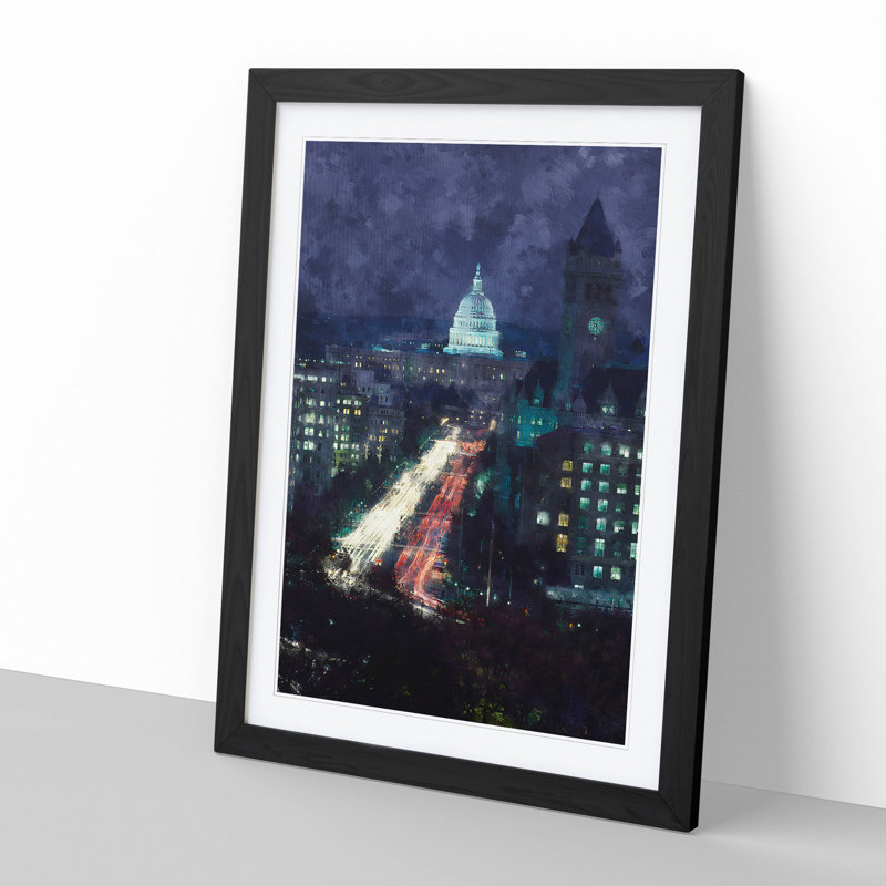 Pennsylvania Avenue in Washington - Framed Print, 36cm H x 27cm W x 2cm D, Black Framed
