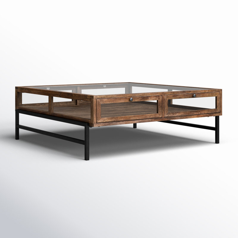Warner Coffee Table with Storage, 15" x 43.5" x 42", Medium Brown, Black