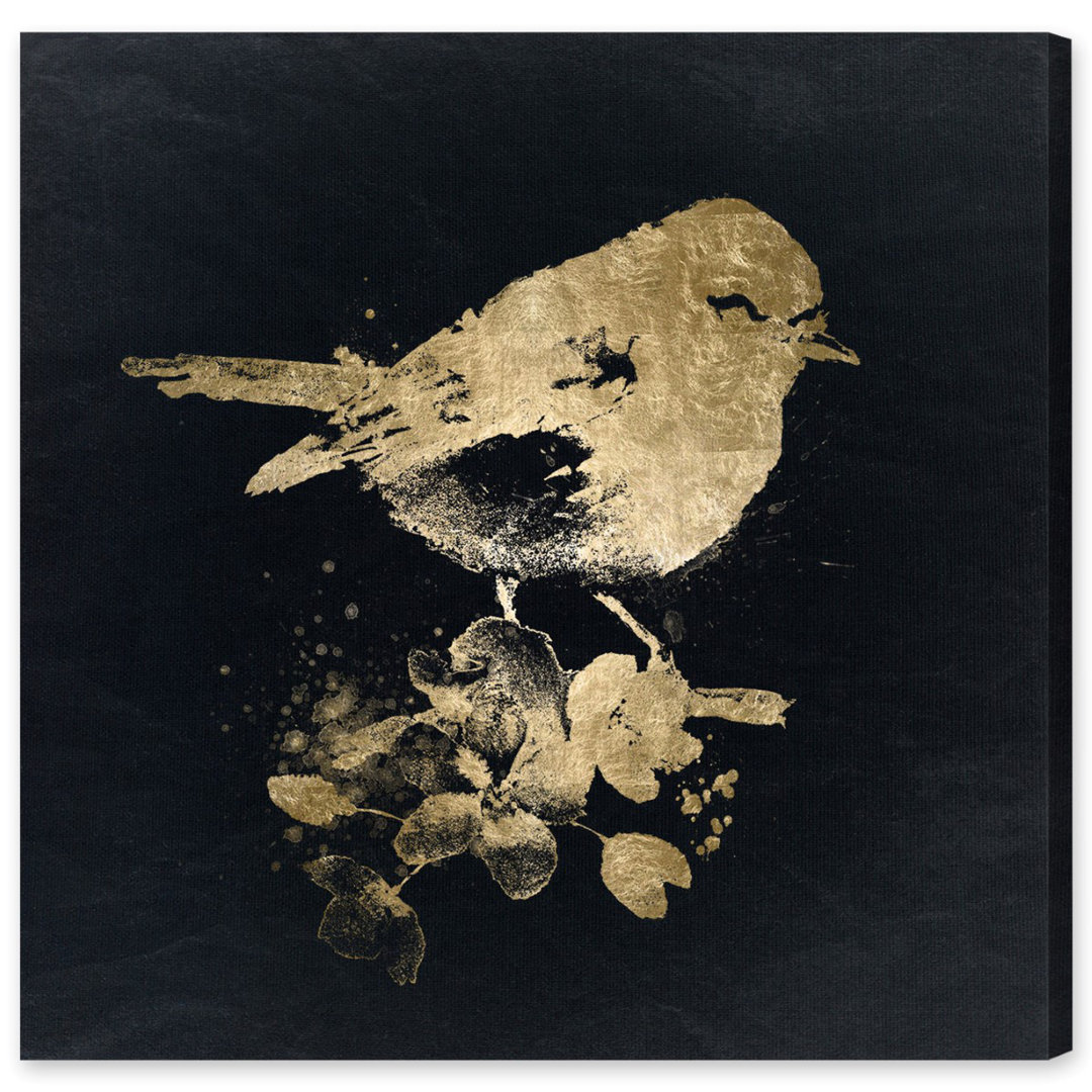 'Gold Bird' - Wrapped Canvas Printing Print