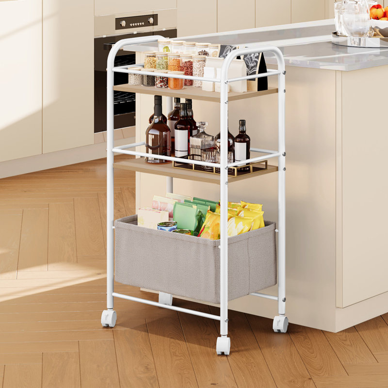 82cm H x 43cm W Cart with Wheels, Natural, White