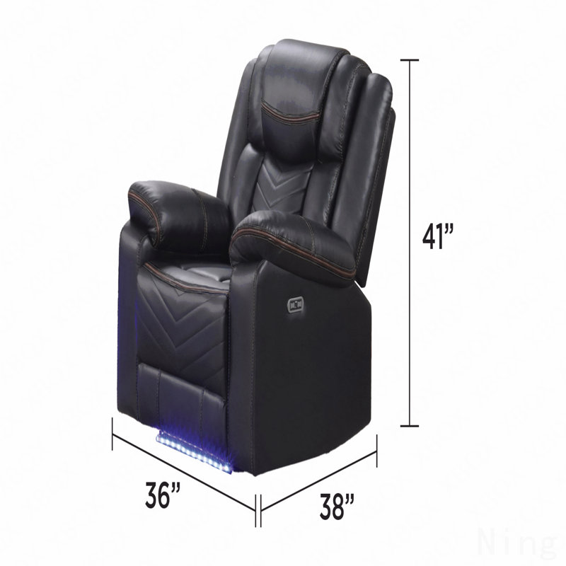 Challenger Modern LED Power Recliner - Wood & Metal Frame, Black Finish