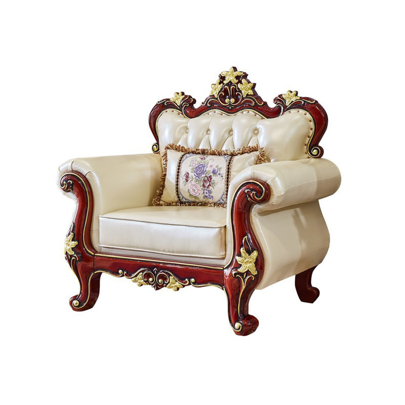 Fauteuil en cuir véritable capitonné European, Cuir véritable champagne