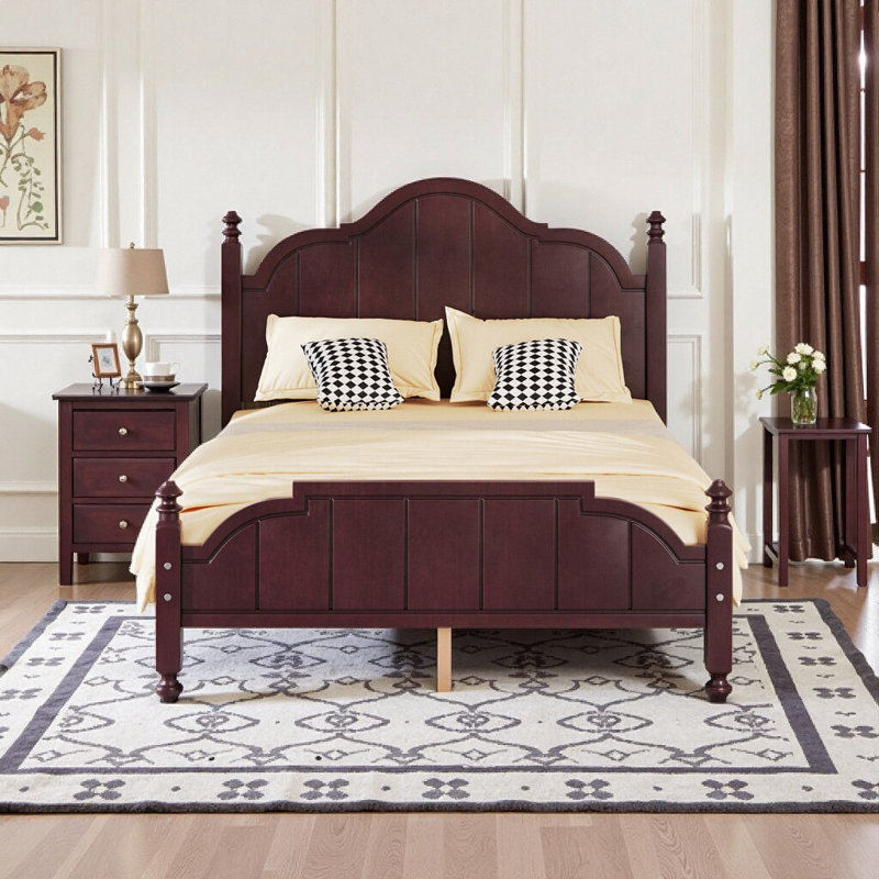 Cadre de lit plateforme rétro en bois avec tête de lit rétro - aucun sommier nécessaire, finition espresso, Espresso