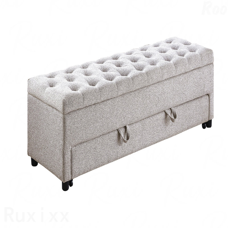 Repose-pieds rembourré beige avec fonction Boucle - rangement, tiroir sous le siège, siège capitonné, Beige