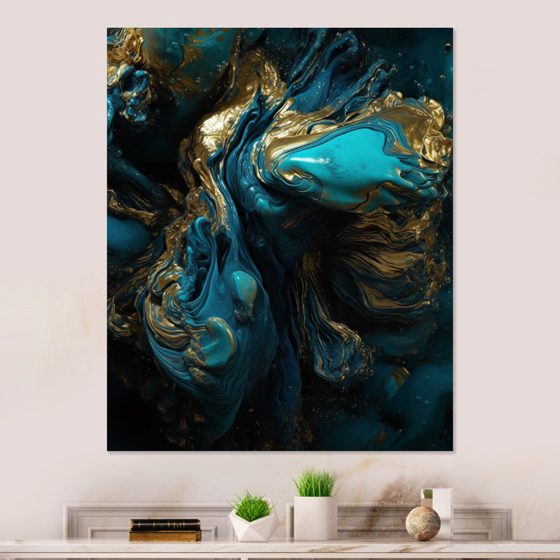 Abstrait, peinture liquide abstraite - impression sans cadre sur métal, H 20 po x l 12 po x P 1 po